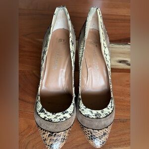 Jude Connally Tan Snakeskin and Suede heels (bone colored heels)